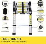 Cecaylie Échelle télescopique en aluminium - 3,2 m - Échelle extensible - Antidérapante - Multifonction - Charge maximale : 150 kg - 3