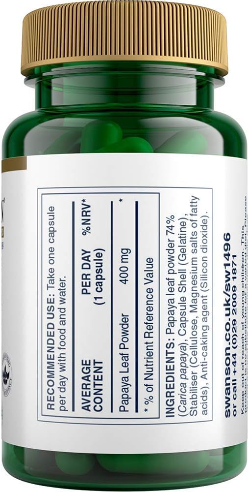 Swanson Full Spectrum Papaya Leaf - Herbal Supplement Promoting Digestive Health & GI Tract Support - Natural Formula Overall Wellness - (60 Capsules, 400mg Each)
