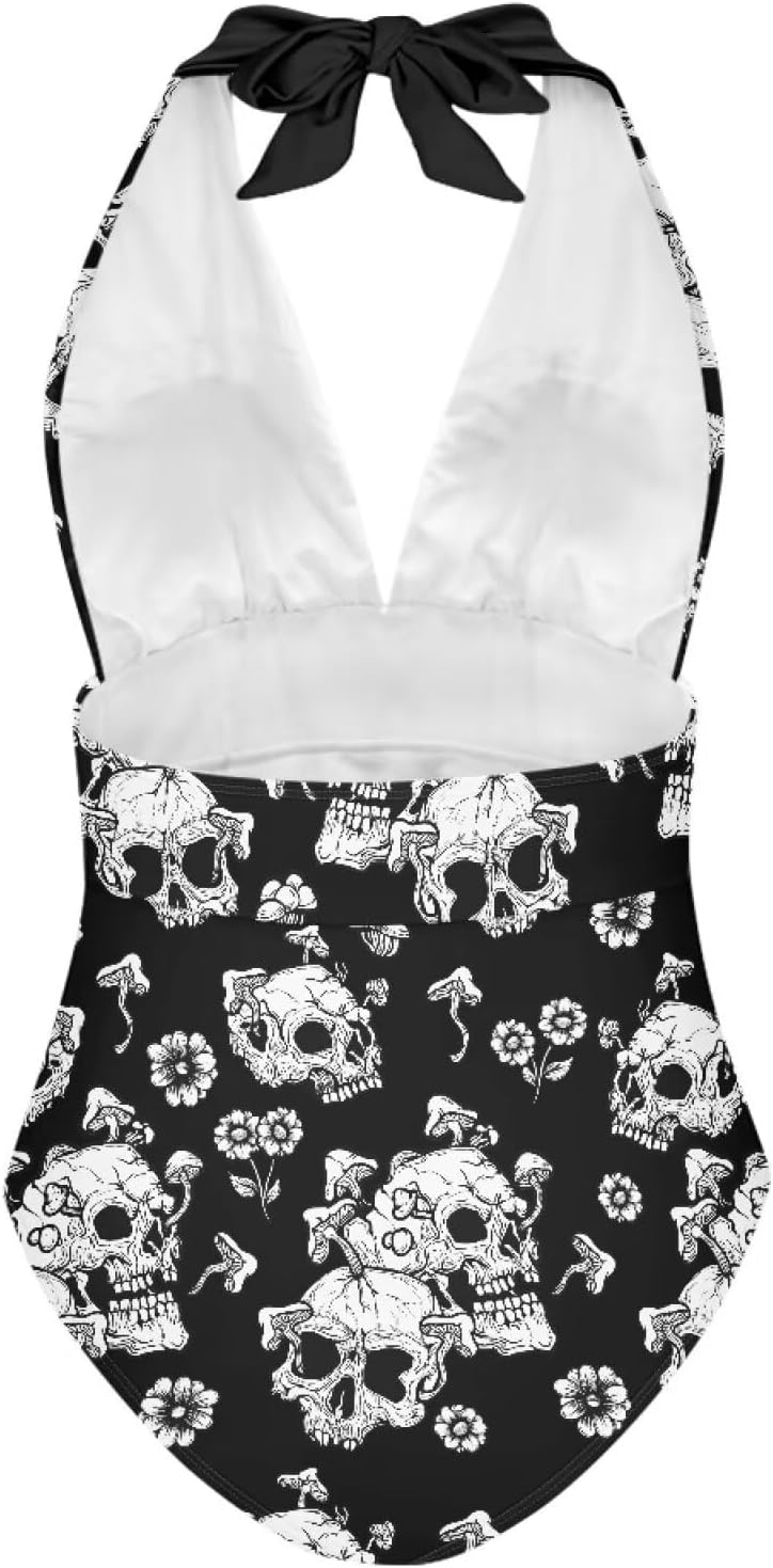 One Piece Swimsuit Women Tummy Control V Neck Sexy Bathing Suit Halter Top Ruched Swimwear Beach Outfit XS-3XL