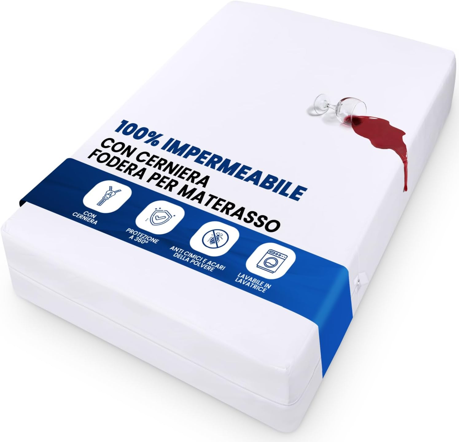 Utopia Bedding Coprimaterasso Impermeabile (160 x 200 x 20 cm), Coprimaterasso con Cerniera, Protegge Dagli Acari Della Polvere e Dalle Cimici dei Letti, Bianco