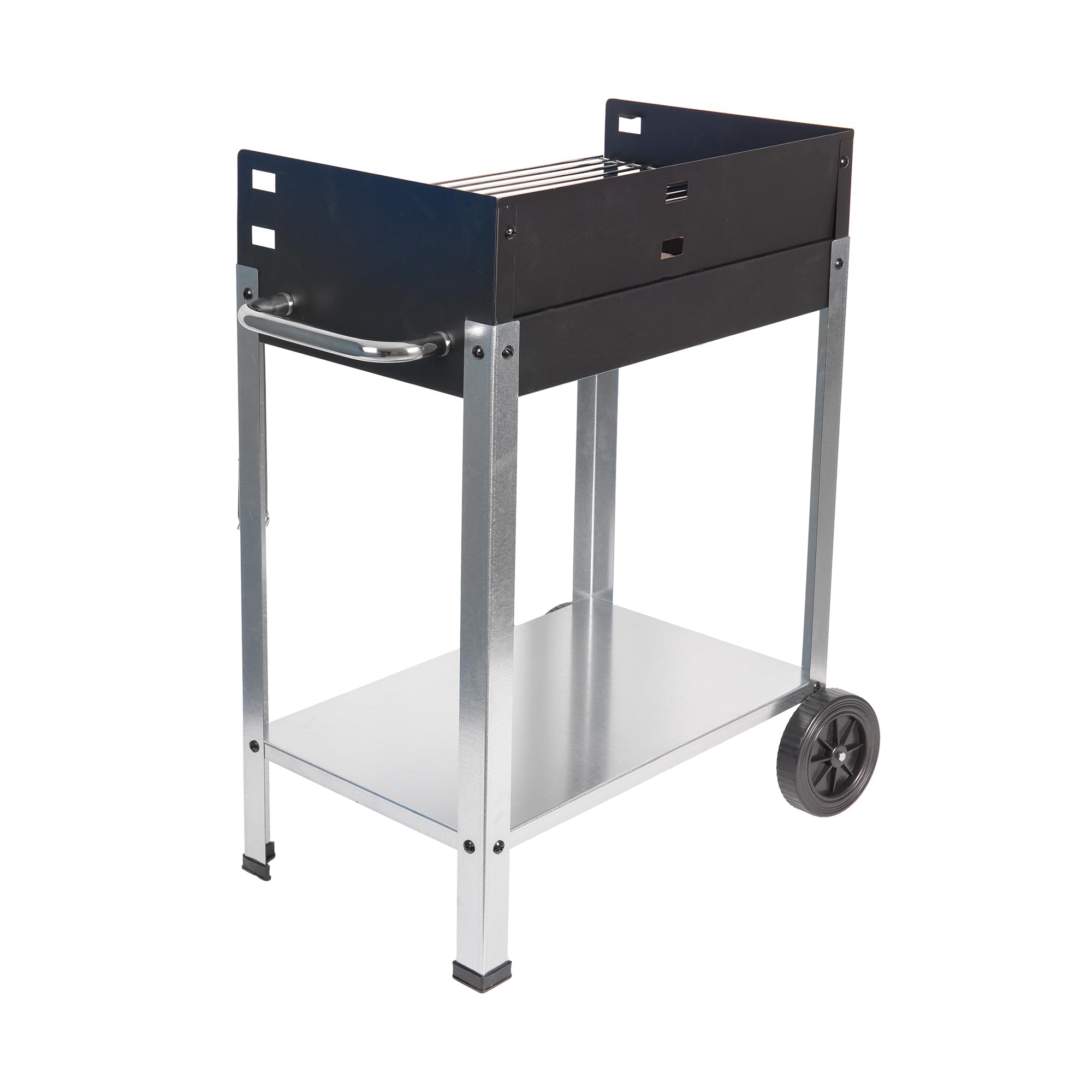 Cofan Barbacoa de carbón con ruedas | Parrilla ajustable | Con ladrillo refractario y asa lateral | Fácil transporte | Gran superficie de asado | Medidas: 56,7 x 36 x 83 cm