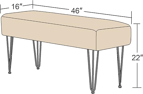 Miniatura 2 de Banco largo rectangular azul otomano suave de piel sintética de 46 x 16 x 22 pulgadas, taburete reposapiés peludo para dormitorio al final de la
