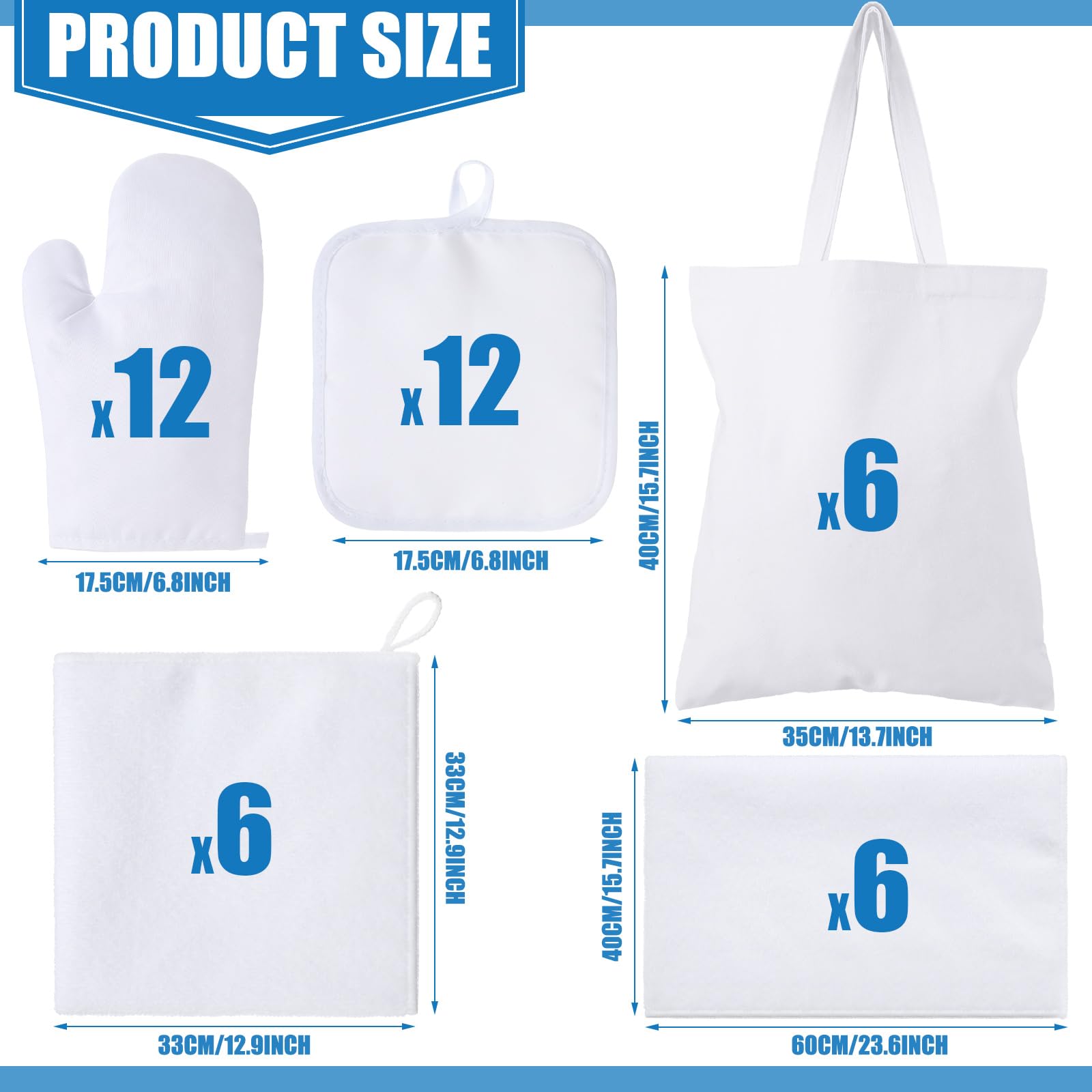 Buryeah 21 Pcs Sublimation Blanks Products Sets Include Sublimation Oven Mitts White Pot Holders Blanks Kitchen Towel Heat Resistance Oven Gloves Tote Bags Bulk Starter Kit Bundle for Kitchen