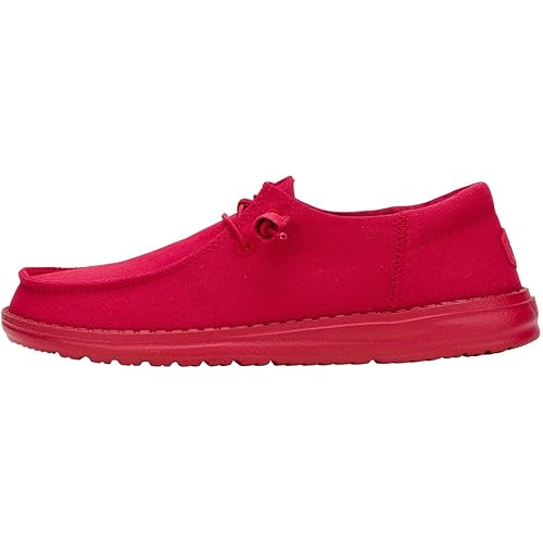 HEYDUDE Wendy Funk Mono Canvas Varsity Red Women’s Shoes, Slip-on Loafers, Comfortable & Light-Weigh