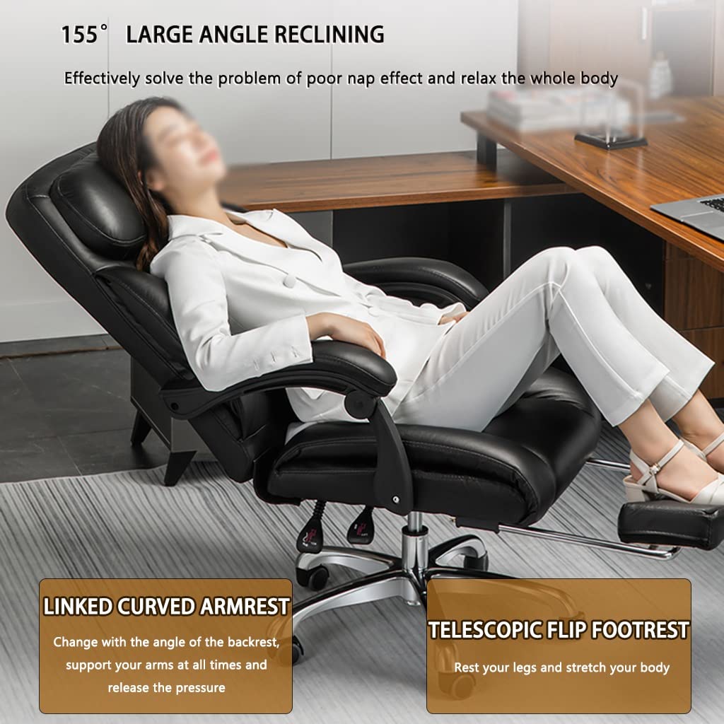 Generico Sedia da Ufficio Robusta - Sedia da scrivania ergonomica direzionale con Elevata capacità di carico per Uso Professionale e Domestico (Nero 107 115 * 51cm)