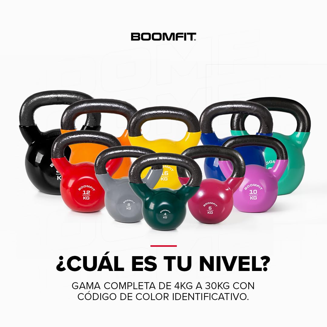 Kettlebell Vinilo BOOMFIT 4–30 kg – Pesa Rusa para entrenamiento funcional y fuerza total – Ideal para cross training en casa y gimnasio