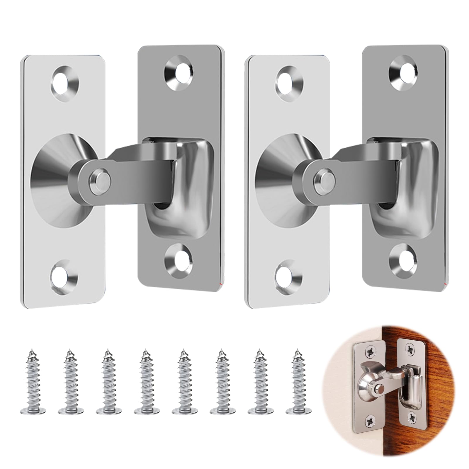 2pcs 90 Degree Stainless Steel Door Lock Hasp Latch, Right Angle Sliding Bolt Lock for Bedroom Bathroom, Cabinet, Window
