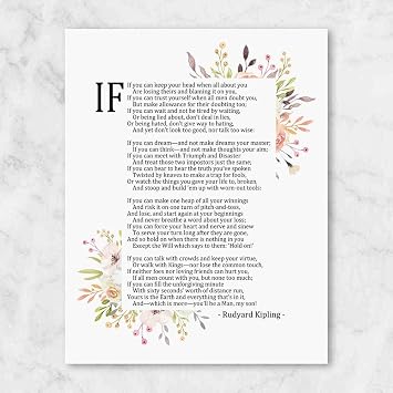 If Poem Wall Art, Meaningful Graduation Gift & Life Lessons Print, Inspirational Literary Quote Decor for Students, Mentors, Teachers, Home Office, Study Room, Library, Dorm Room & Reading Nook