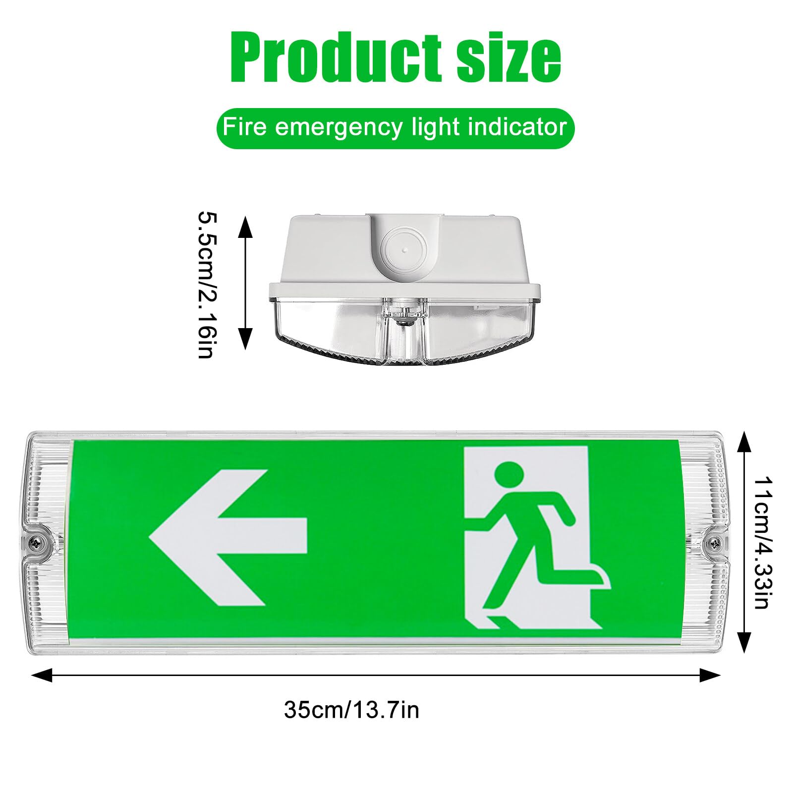 Leikurvo Éclairage LED secours, lampe de sortie de secours avec batterie jusqu'à 3 h, panneau de 4 pictogrammes