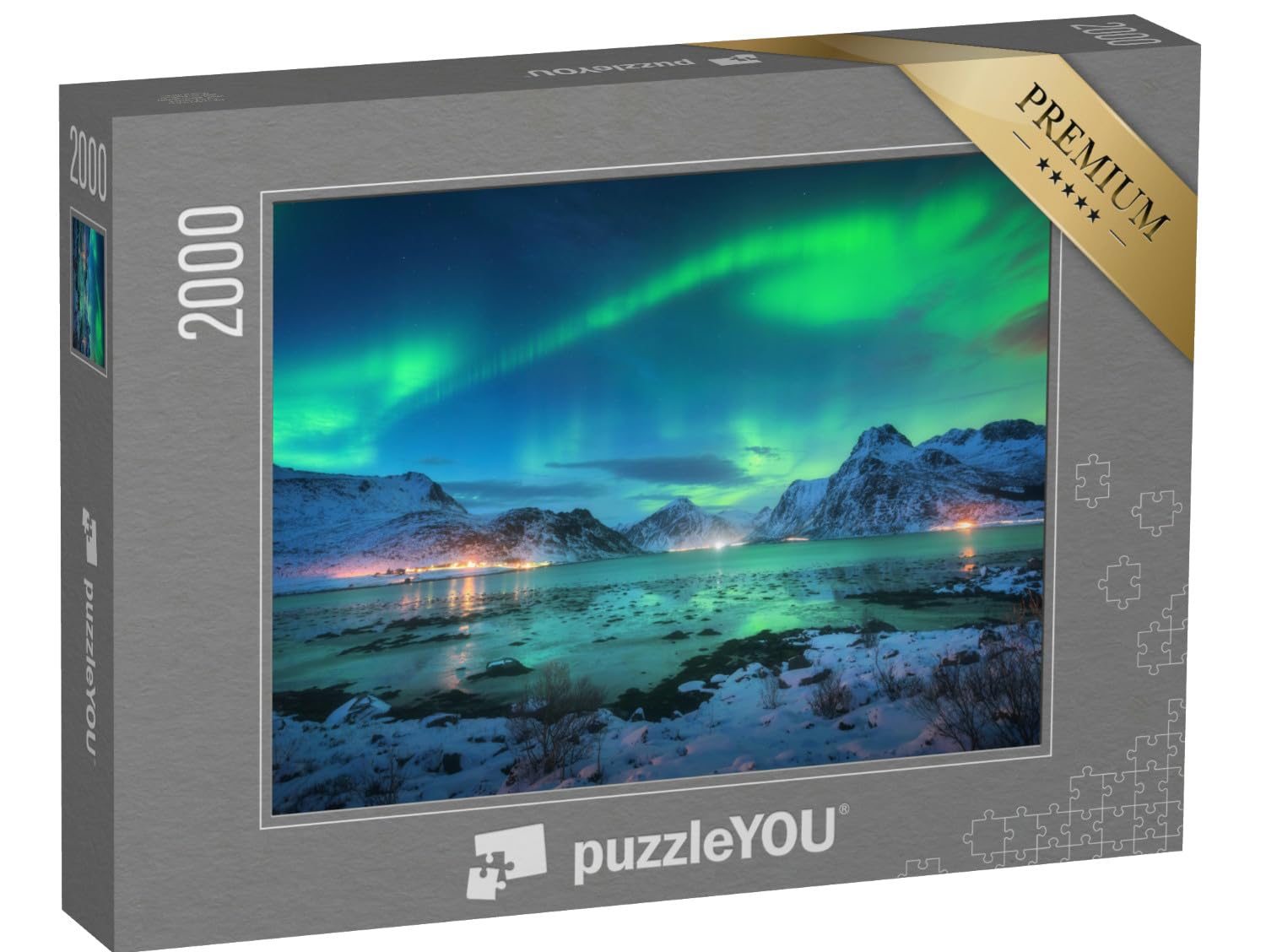 puzzleYOU : Puzzle de 2000 pièces « Aurore boréale au-Dessus de la mer avec des Montagnes enneigées, Lofoten »