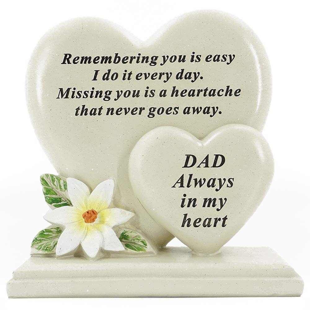 Dutis White Special Dad Graveside Memorial Heart Resin Plaque Ornament Decoration 18Cm X 19Cm