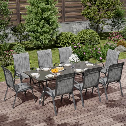 Image of UDPATIO Patio Chairs Set of 8, Stackable Outdoor Dining Chairs with High Back, Breathable Textilene Fabric Outdoor Chair All Weather, 350LBS Capacity for Garden, Backyard (Dark Grey)
