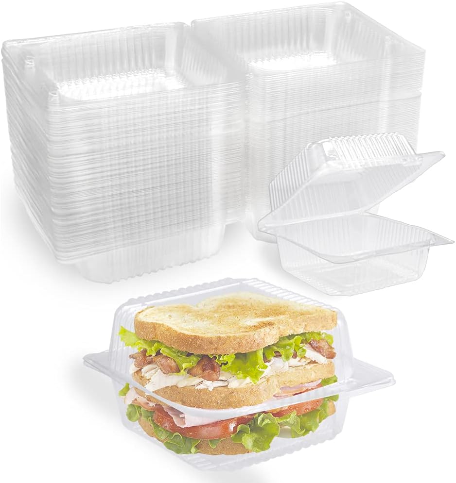 100 Pcs Clear Plastic Hinged Food Container,Take Out Containers Disposable Clamshell Food Cake Containers with Lids for Dessert,Cakes,Cookies,Salads,Pasta,Sandwiches