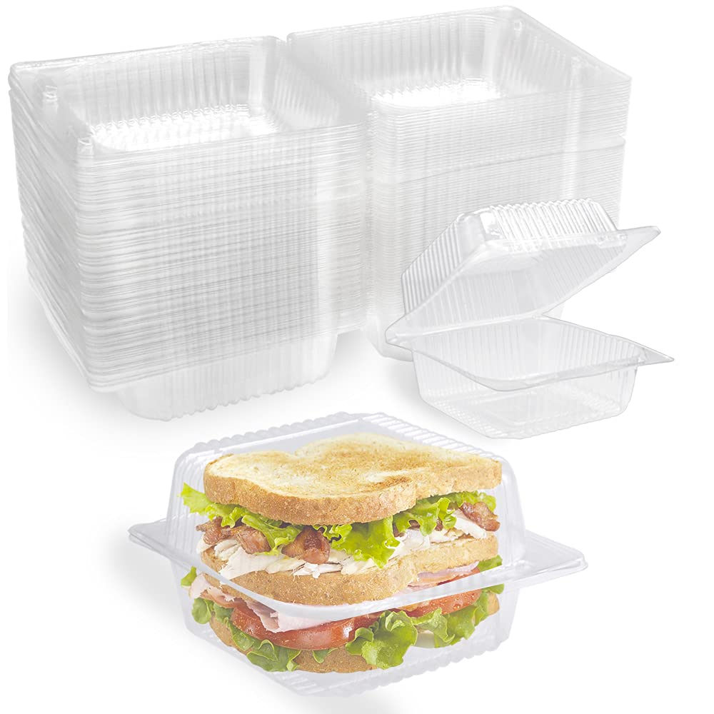 100 Pcs Clear Plastic Hinged Food Container,Take Out Containers Disposable Clamshell Food Cake Containers with Lids for Dessert,Cakes,Cookies,Salads,Pasta,Sandwiches