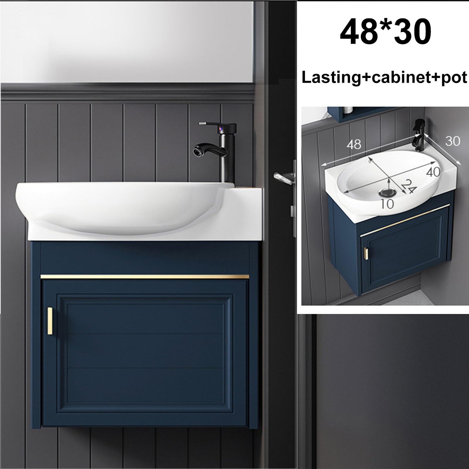 Juego de tocador de baño compacto con lavabo esquinero con almacenamiento debajo del fregadero, armario de baño montado en la pared, soporte de baño con grifo ideal para espacios pequeños