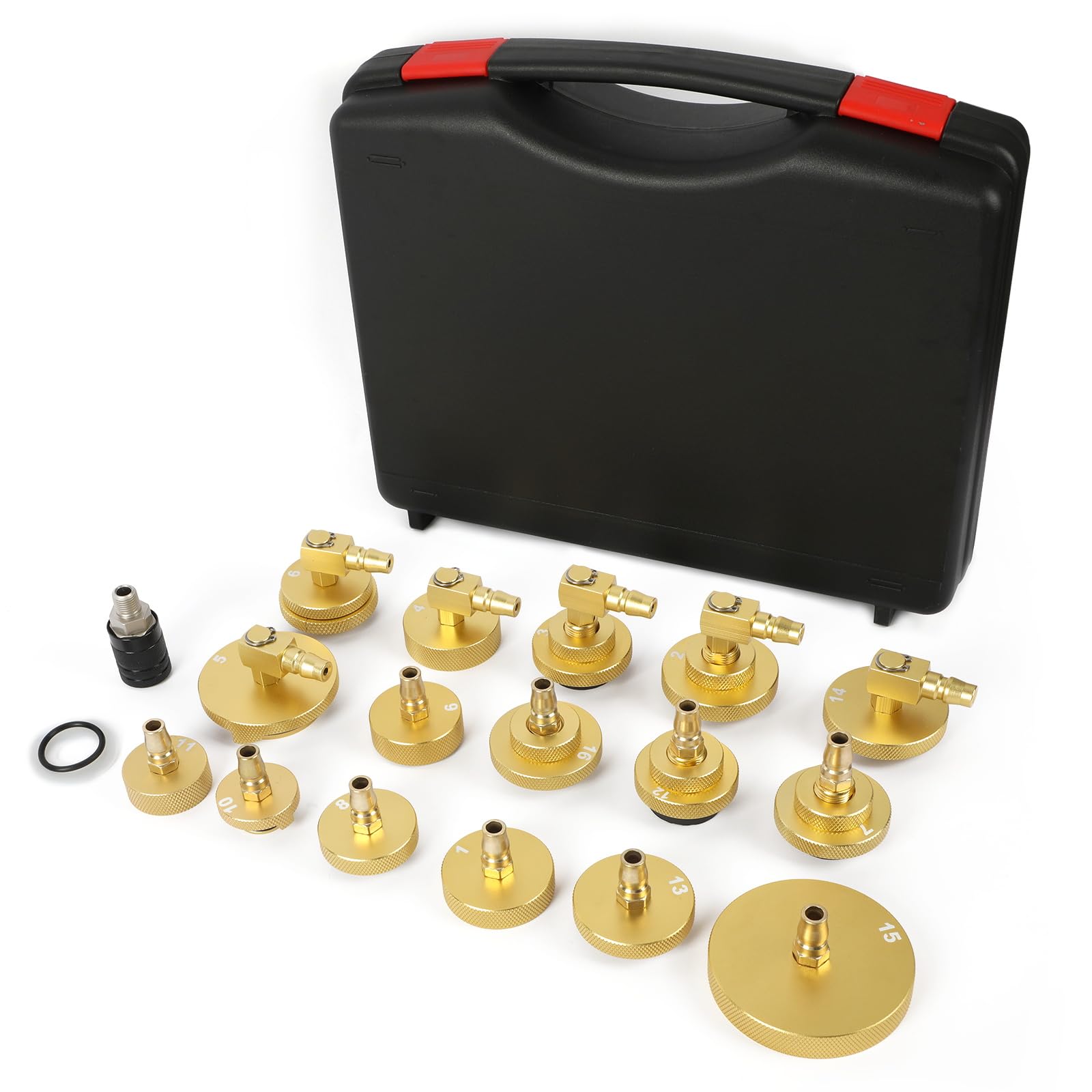 17-TLG Bremsenentlüfter-Adapter-Set, Aluminium eloxiert, Hauptbremszylinder-Adapterkit mit Gummidichtung, inkl. Schnellkupplung & Aufbewahrungskoffer, für elektrische & manuelle Entlüfter