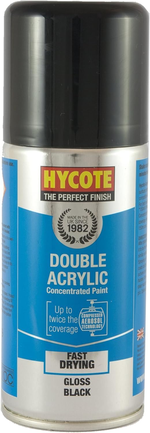 Hycote Gloss Black Double Acrylic Spray Paint 150Ml Aerosols
