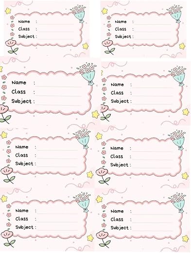 School Book Labels, Student Name Subject Class Tag, Set of 40 (Baby Pink)