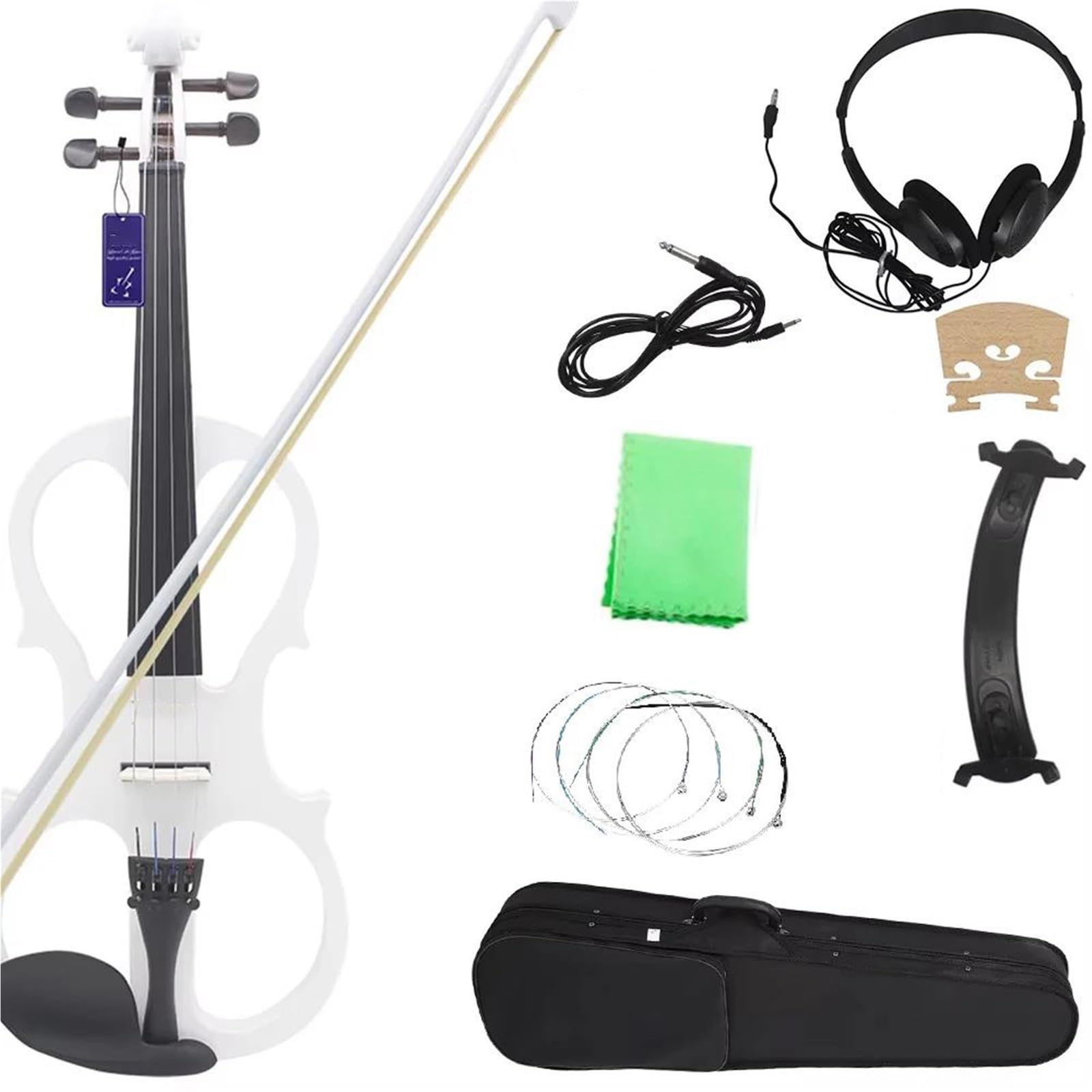 Violin Set Violon Électrique 4/4 Corps En Érable Silencieux Avec Étui À Nœud Accessoires De Câble De Connexion Pour Casque