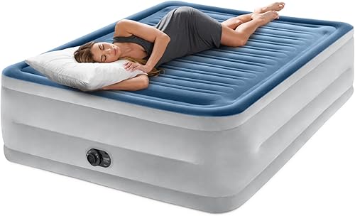 Miniatura 2 de Intex Dura-Beam Deluxe Comfort - Colchón de aire de felpa, 22 pulgadas, azul Queen, bomba eléctrica integrada, tecnología de fibra duradera, bolsa