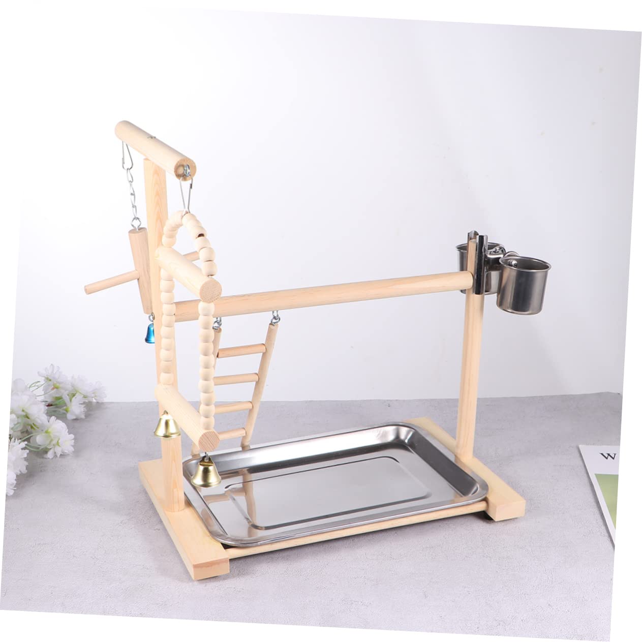 Hohopeti 1pezzi Altalena Per Pappagalli Legno Con Supporto Da Appendere Giocattolo Divertente Per Uccelli Accessorio Per Gioco e Allenamento Di Parrocchetti e Pappagalli Beige