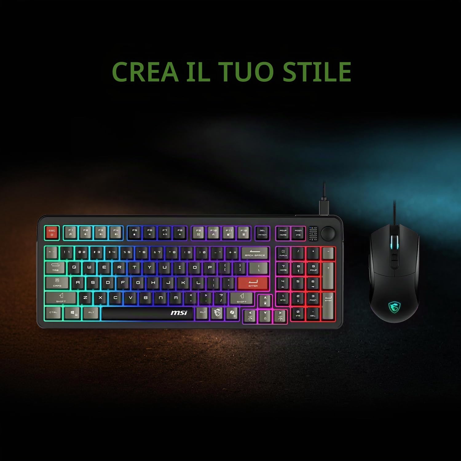 MSI Forge GK110 Combo US - Set tastiera e mouse RGB da gioco, 26 tasti anti-ghosting, sensore ottico 12800 DPI