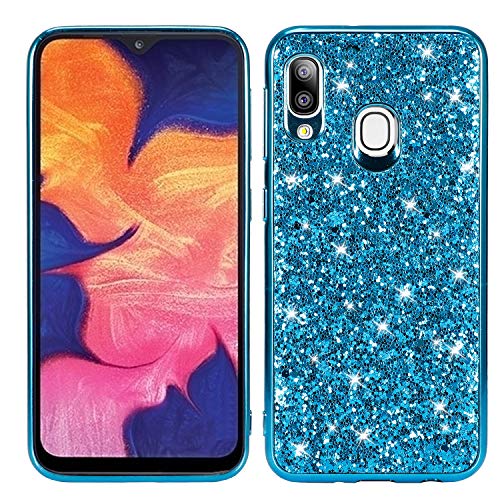 WIWJ Samsung Galaxy A20E Glitter Case,Soft Silicone Case Glitter Sparkle Sequins Rhinestones Glossy Case Soft Protective Shell Gel TPU Diamond Bumper Back Cover Female Shell -Blue