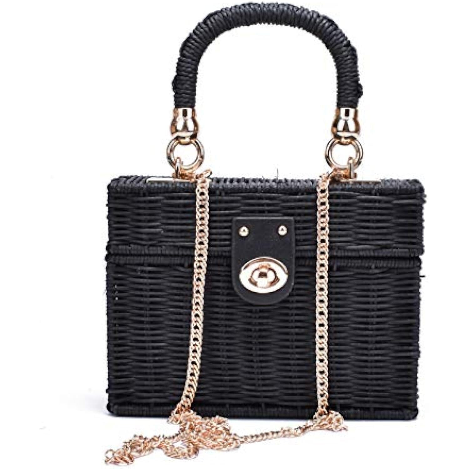 Borsa Paglia Borsa di Paglia, da Spiaggia in a Tracolla in Nera in Rattan a Intrecciata a Mano Donna Quadrata in for