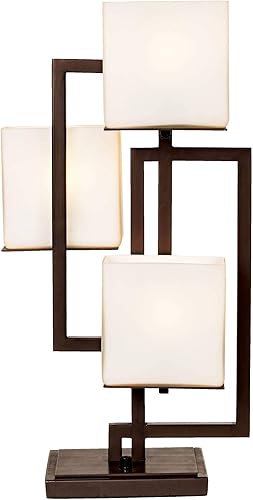 Miniatura 6 de Possini Euro Design Lighting on The Square - Lámpara de mesa moderna de 24 pulgadas de alto, bronce romano, marrón, geométrico, metal, ópalo,