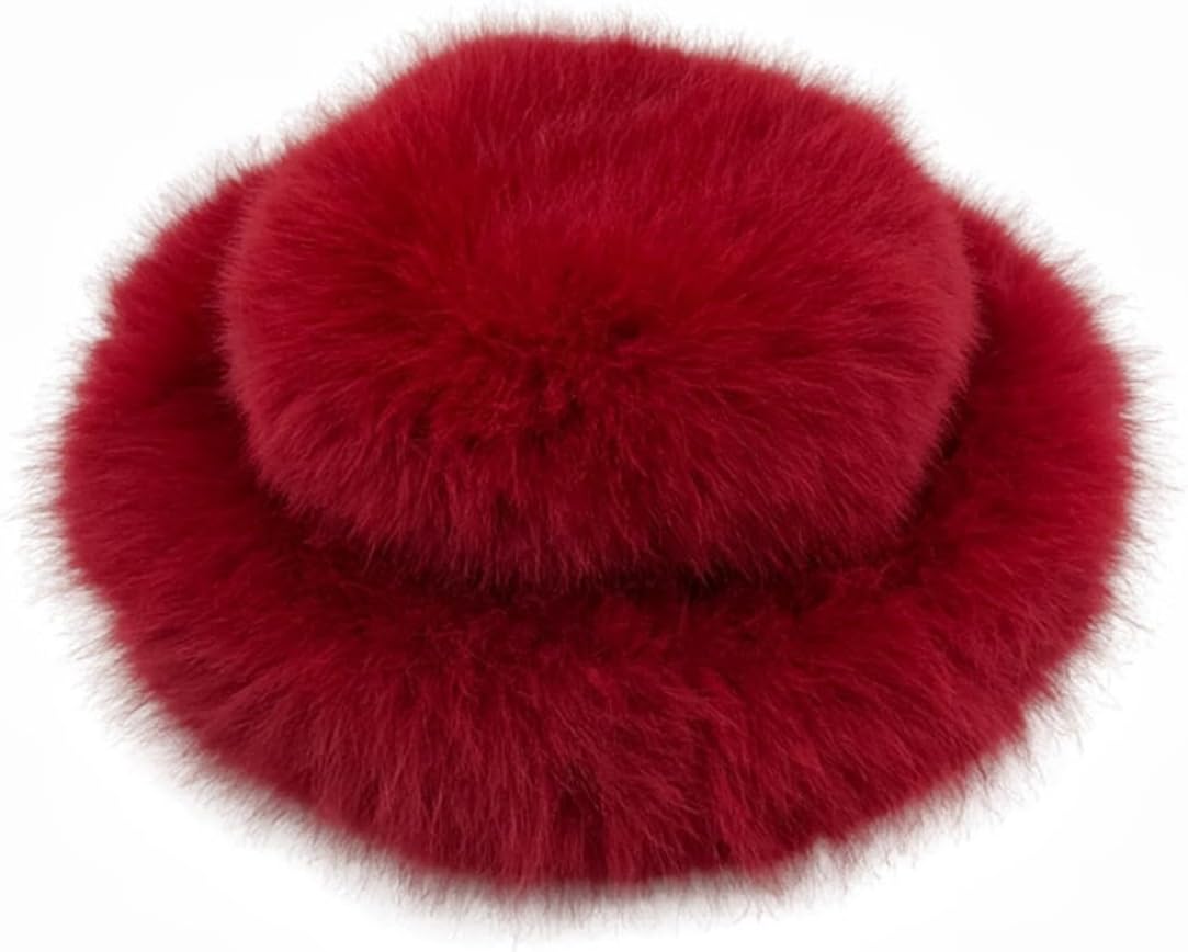 Women's Winter Faux Fur Fuzzy Warm Bucket Hat Shearling Wide Brim Fisherman Plush Hats for Women
