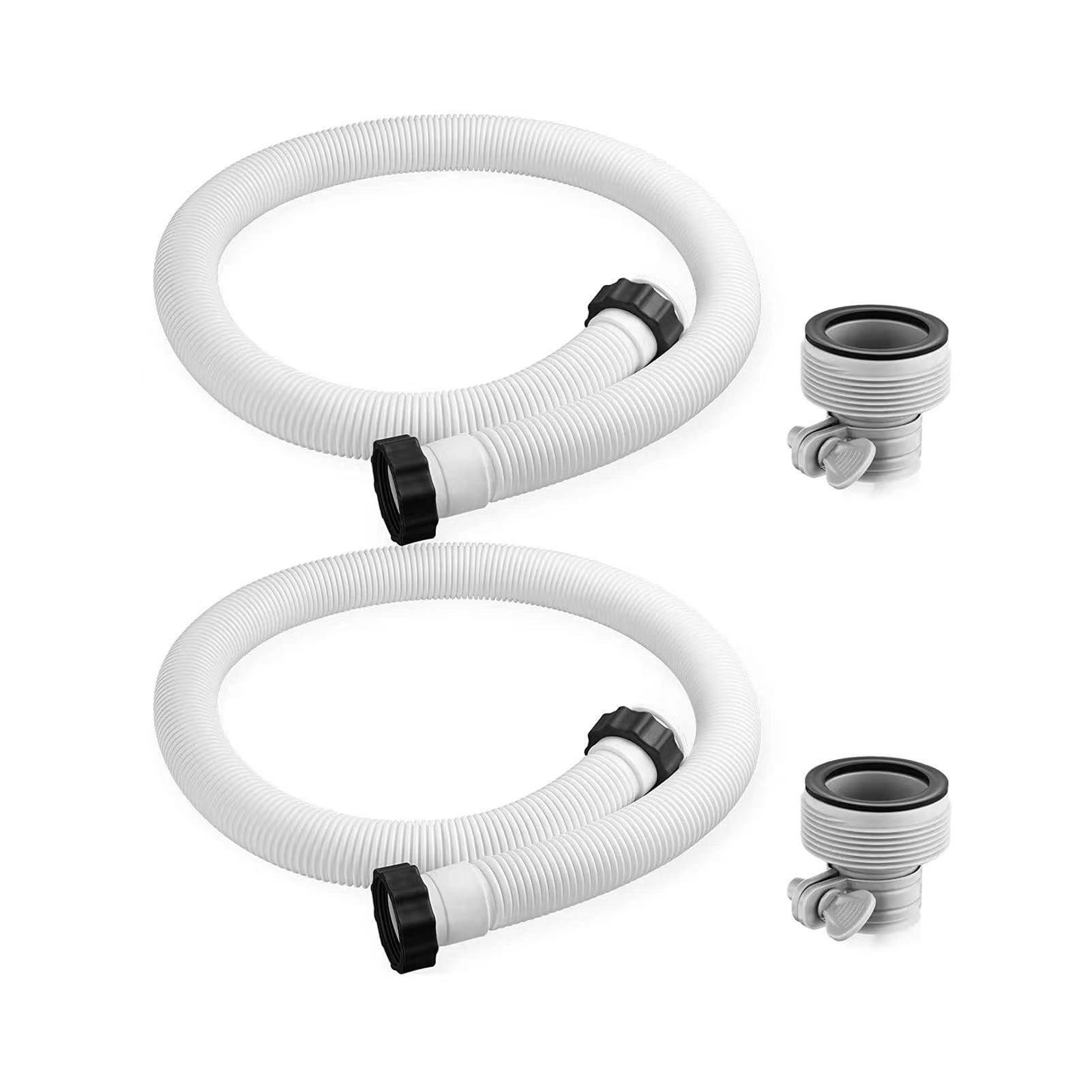 2 tubi per piscina da 150 cm con adattatori di tipo B, ricambio a tenuta stagna per piscine fuori terra, tubo flessibile per pompa da piscina da 38 mm, set di tubi bianchi