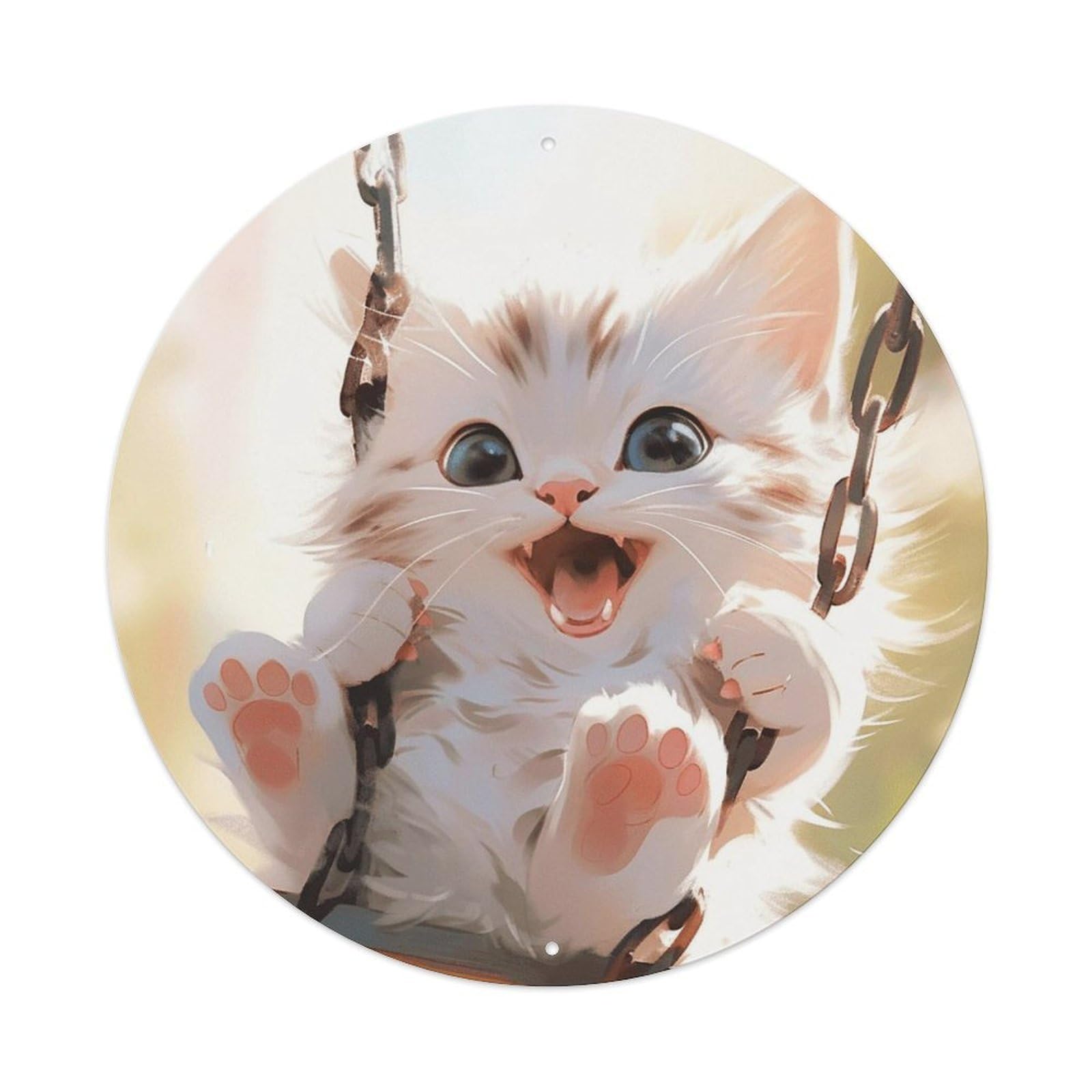 Cat on Swing Animal Artwork Metal Tin Sign