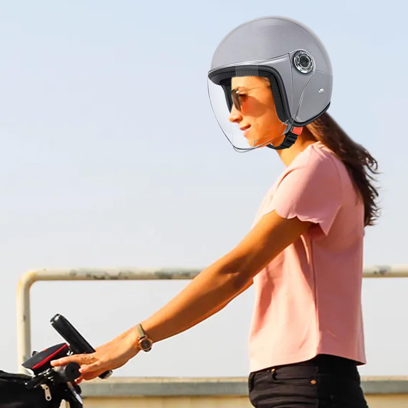 Casque Moto pour Scooter Et Cyclomoteur, Casque Jets Casque Mobylette avec Lunettes Demi Casque Moto Vélo Scooter Chopper pour Hommes Et Femmes