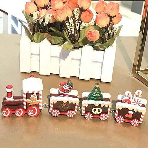 Miniatura 8 de Tren de Navidad pintado de madera decoración de Navidad juguetes de regalo para niños, adorno de mesa de Navidad, mini adornos de locomotora para