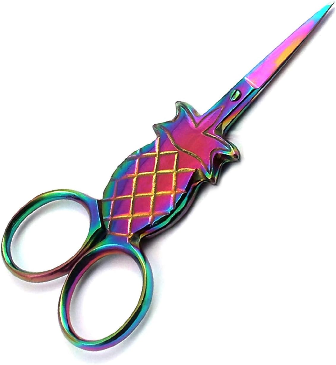 DDP MULTI TITANIUM COLOR RAINBOW SEWING CRAFT EMBROIDERY SCISSORS 3.5 PINEAPPLE SHAPE BTS-645