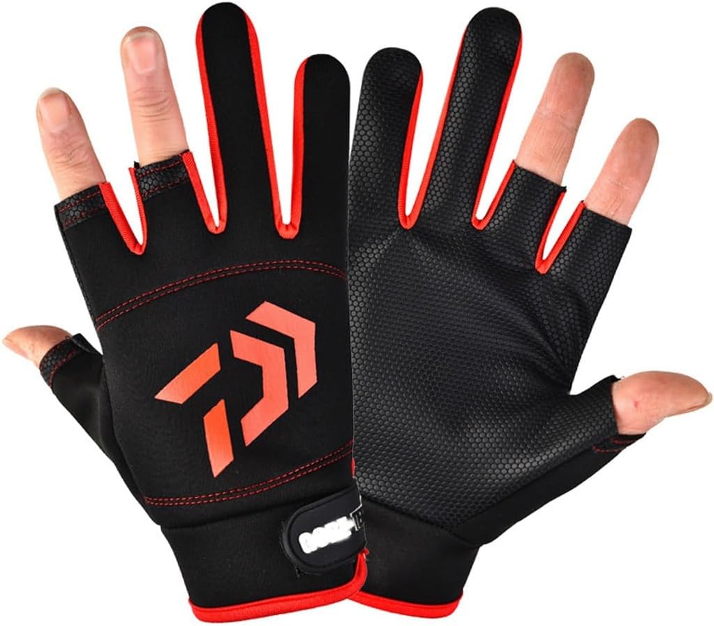 Fishing Gloves -thin Fishing Gloves Three-finger Non-slip Outdoor Gloves(white-Dinosaur Doodle4)