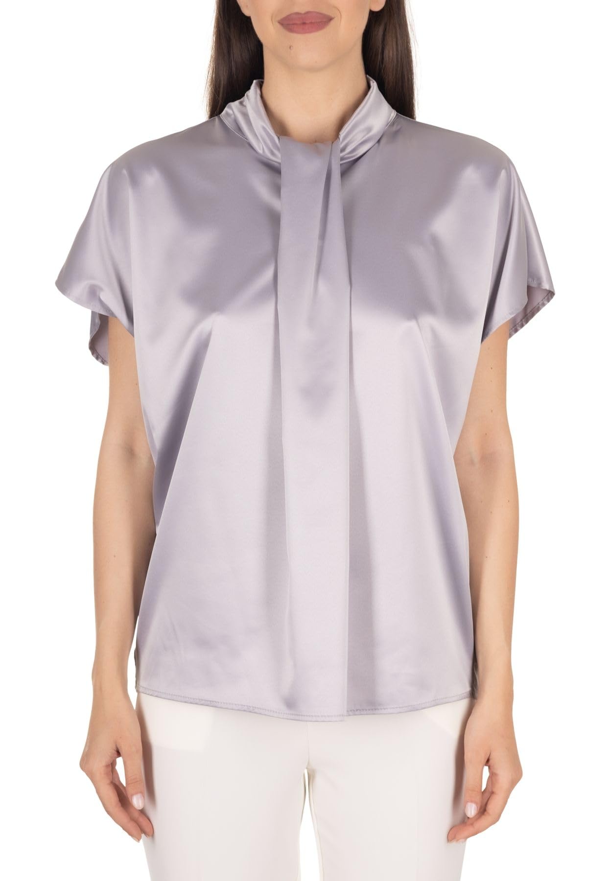 Futur3 Blusa Donna Manica Corta con Nodo Davanti