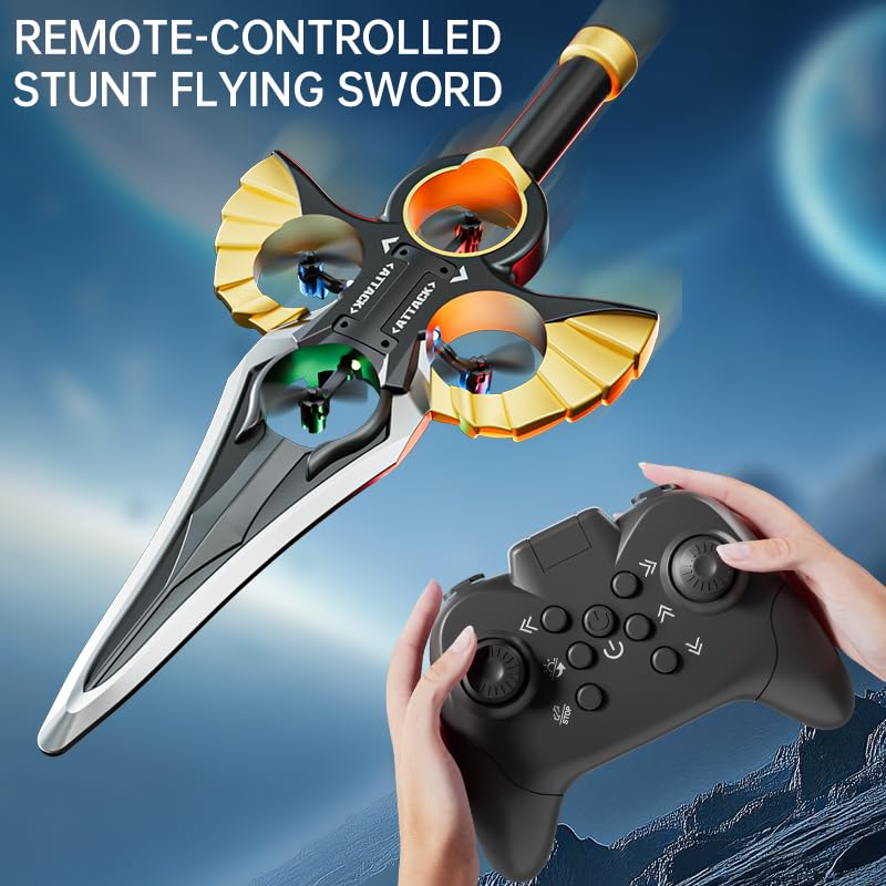 Drone RC “Spada Volante” per Bambini e Adulti, Controllo con Gesti e Telecomando, 3 Velocità, Flip 360°, Doppia Batteria, Facile da Pilotare, Nero Bronzo
