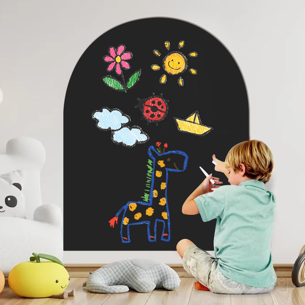 Tableau magnétique pour enfants, 80 x 100 cm, tableau à dessin magnétique avec boîte de rangement et chiffon de nettoyage, panneau magnétique incurvé pour garçons et filles (noir)