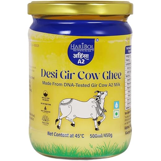 HariBol Pure A2 Gir Cow Ghee ? 500ml | 100% Natural Pure Desi Cow Ghee | Natural Grazing & DNA-Tested | Supports Lactose Intolerants | ISKCON TOVP | Glass Jar