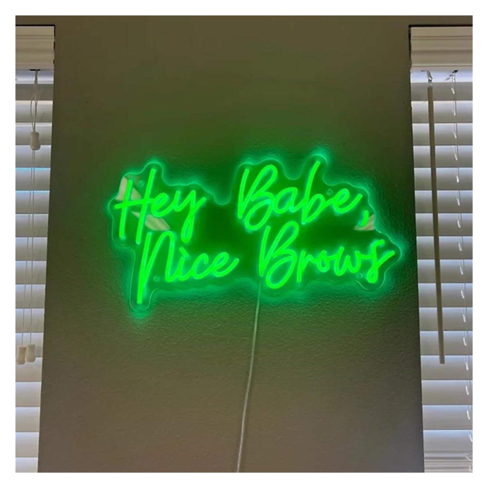 LEMST Signs Lamp Hey Babe Nice Brows Neon Sign,for Hair Beauty Salon Neon Business Sign, Wall Hanging Light Decor 51x28cm(Green)