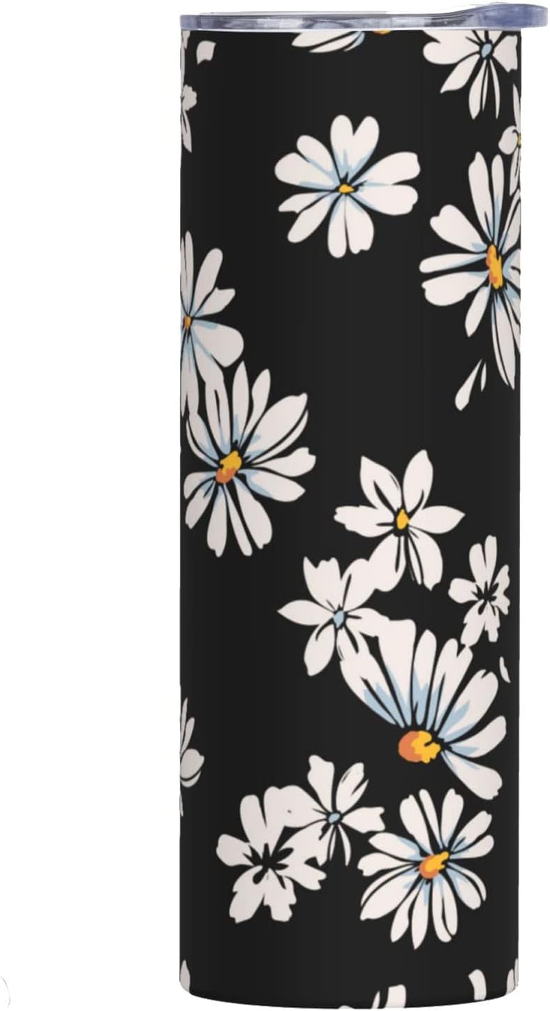 Floral Daisy Stainless Steel Vacuum Insulated Coffee Tumbler Cup Travel Mug 20 OZ For Home, Office, Sport, Party, Gifts