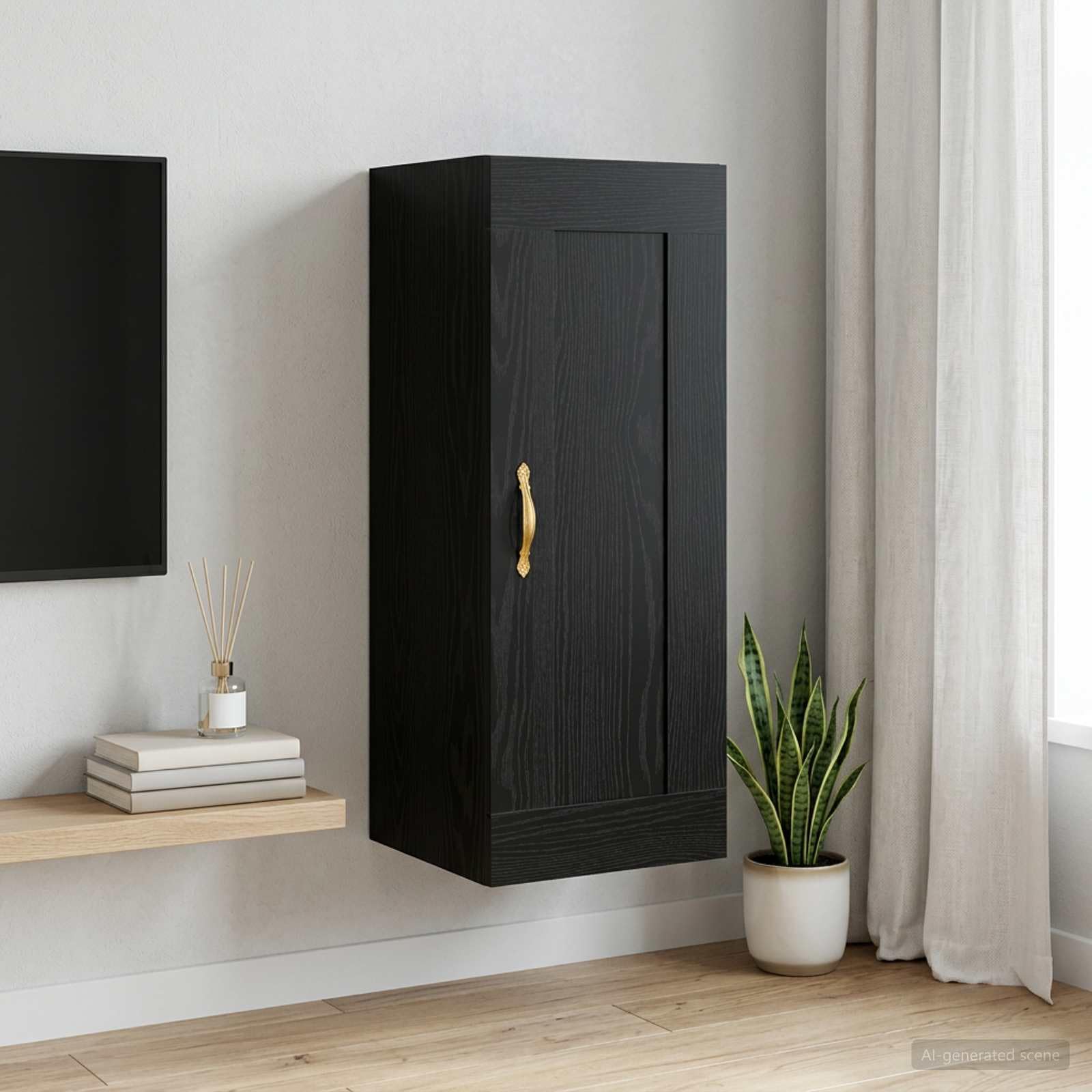 Armadio da parete in rovere nero, 34,5 x 34 x 90 cm, in legno