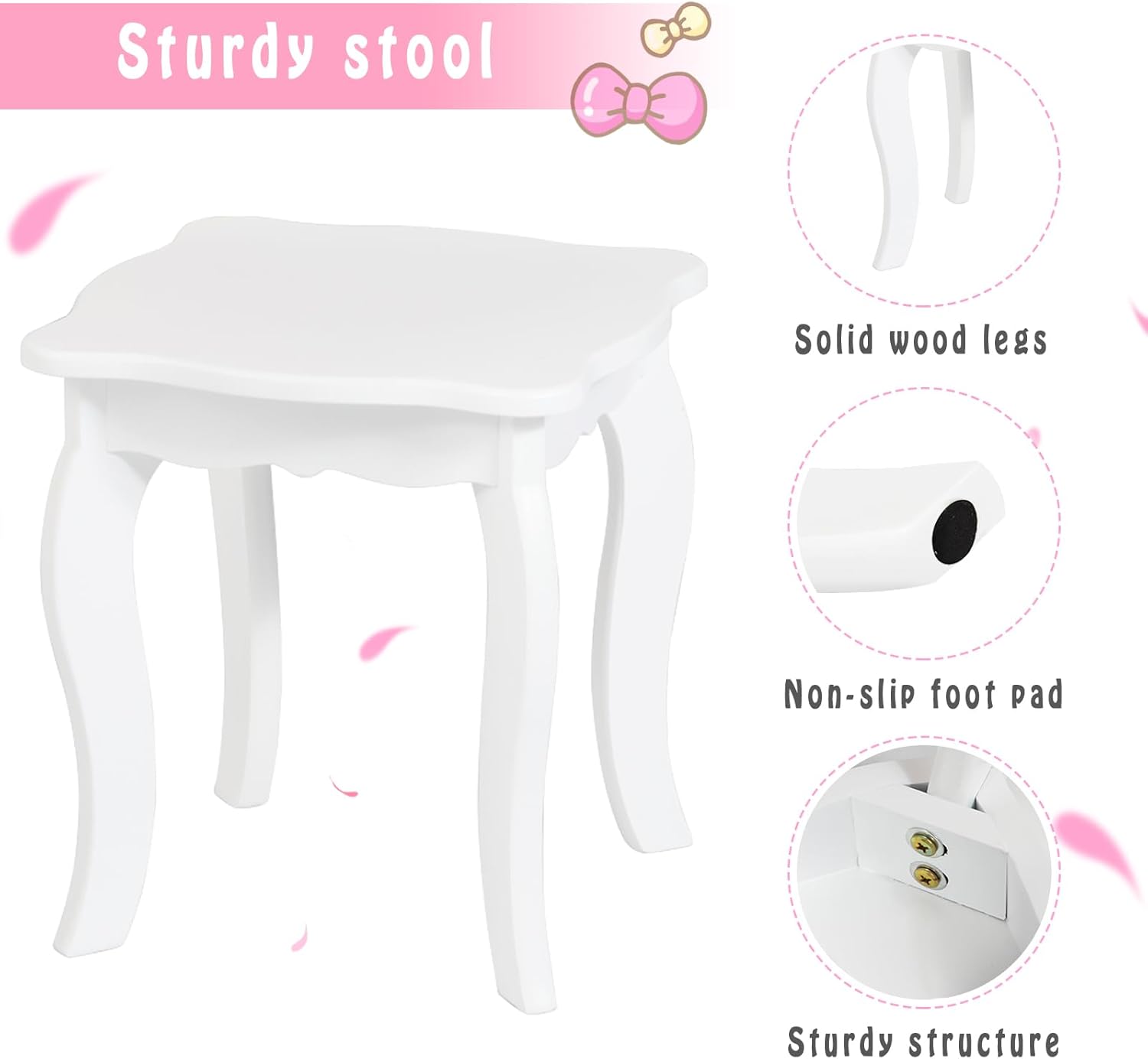 Olakids Kids Vanity Set, 2 in 1 Wooden Princess Makeup Table and Chair with Tri-Folding Detachable Mirror Storage Drawer for Girls, Toddler Dressing Desk Pretend Beauty Play Set Toy Gift (White)