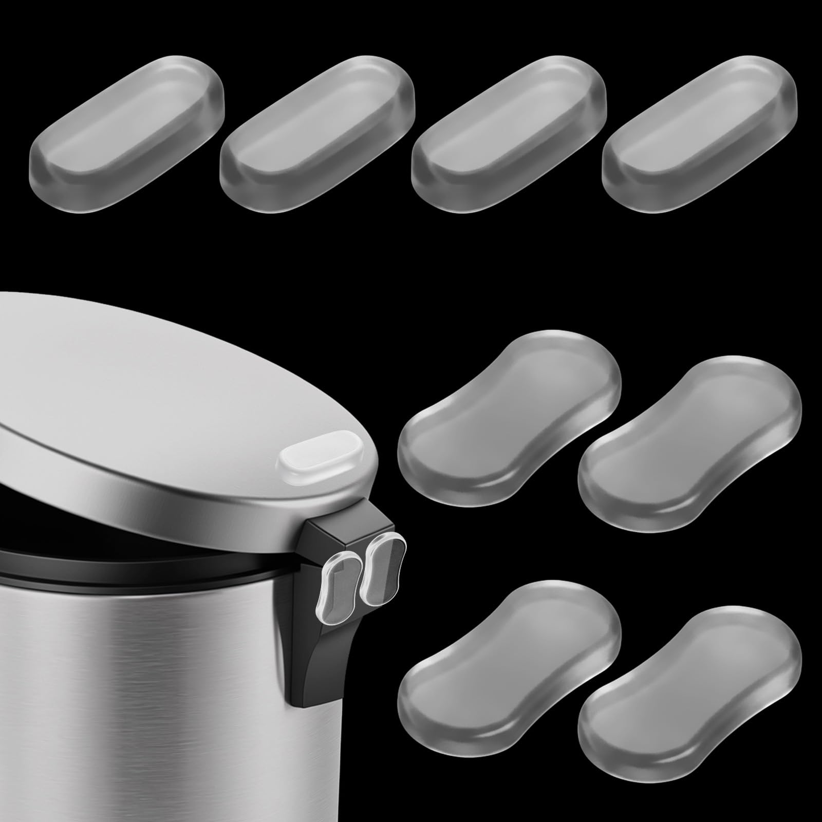 Sorcristy 8pcs Bin Wall Protector, Trash Can Wall Guard Bumpers, 2 Sizes Silicone Transparent Behind Adhesive To Protect Cabinets Applicable Round Square Cans for Kitchen Bathroom Office