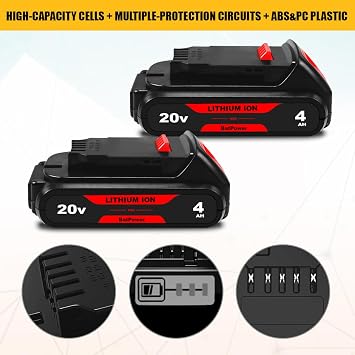 BatPower 2-Pack Replacement Battery Compatible with DeWALT 20V MAX System, 4.0Ah Compact Lithium-Ion Battery for 20 Volt Cordless Power Tools DCB201 DCB203 (2 Packs)