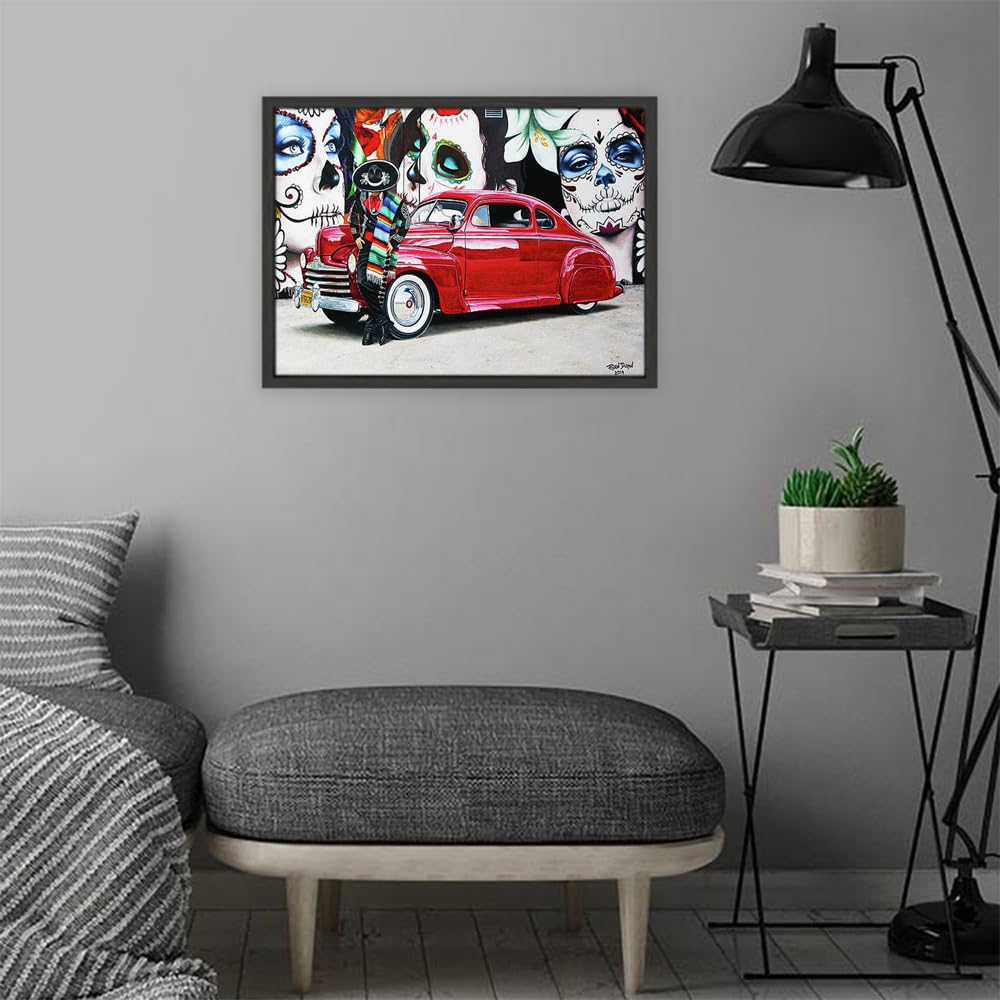 VERRE ART Printed Framed Canvas Painting for Home Decor Office Wall Studio Wall Living Room Decoration (22x14inch Black Floater) - Tres Flores