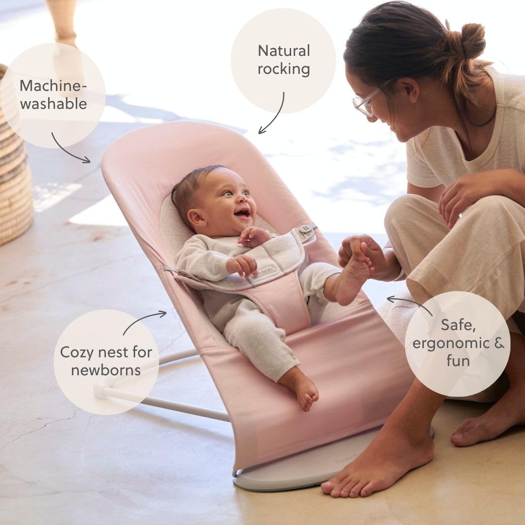 BabyBjörn Babywippe Balance Soft, Gewebt/Jersey, Hellrosa/Grau