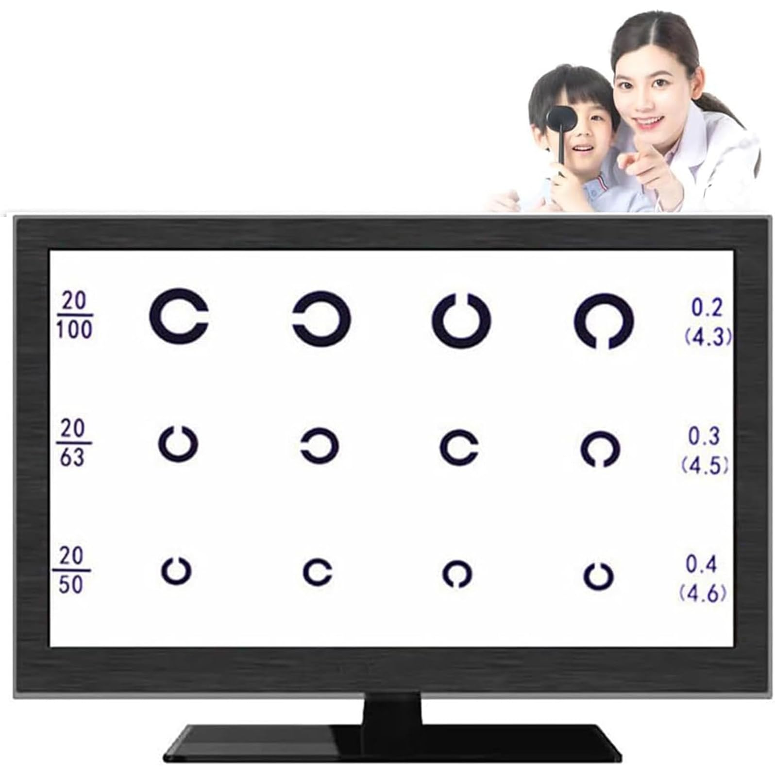 Cyfrowy wykres widzenia, wykres oczu LCD do badań medycznych, regulowana odległość pomiaru 1-6 m, funkcja lustra, ekran 54.6 cm z wieloma celami wizualnymi