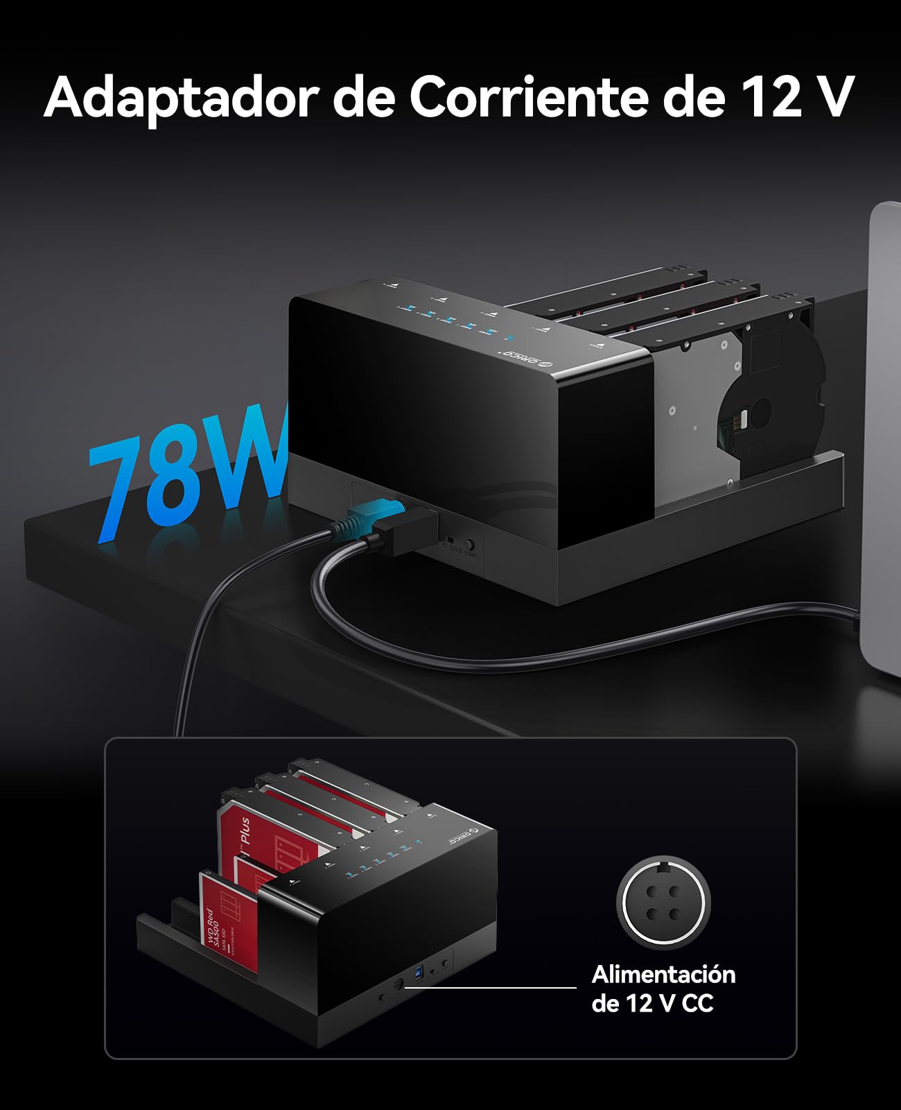 ORICO Base de Conexion Docking Station 5 HDD Discos Duros Estación USB 3.0 a SATA Estación de Acoplamiento para 2.5/3.5 Pulgadas HDD/SSD- Soporta hasta 90TB, Negro (6558US3-C)